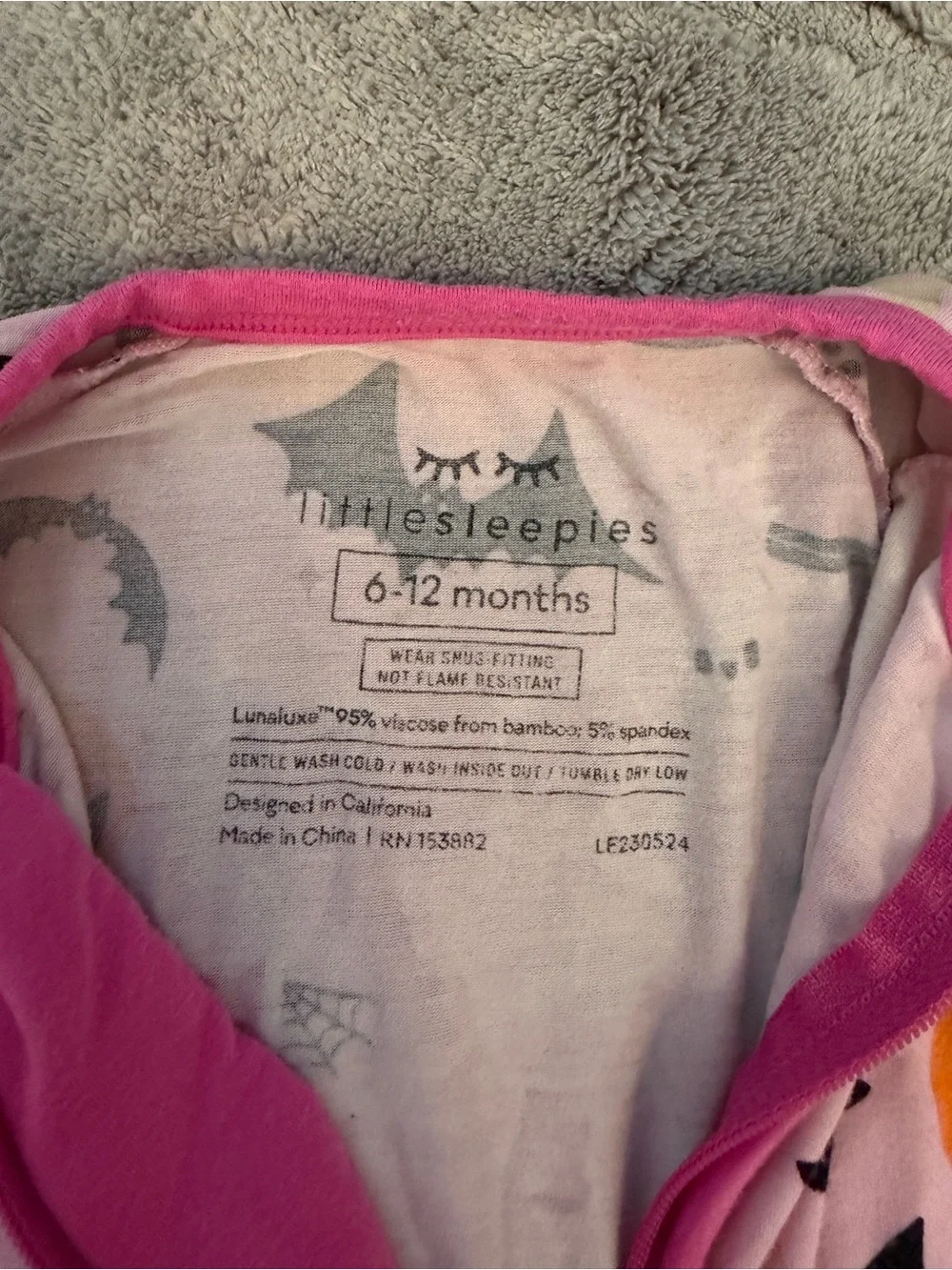 Littlesleepies 6-12 Months Halloween Themed Baby Pajamas with Zipper